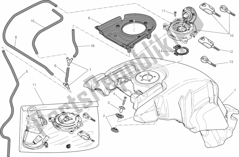 Alle onderdelen voor de Benzinetank van de Ducati Diavel Carbon 1200 2012